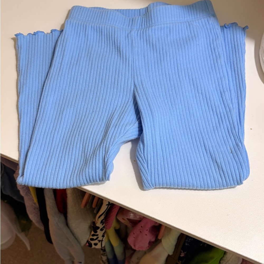 Blue Ribbed Flared Leggings